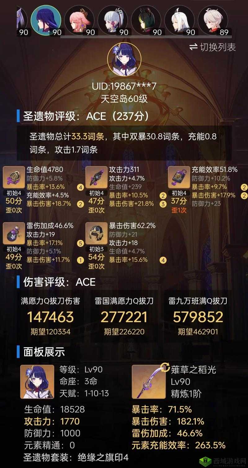 原神0命雷电将军毕业属性面板详解